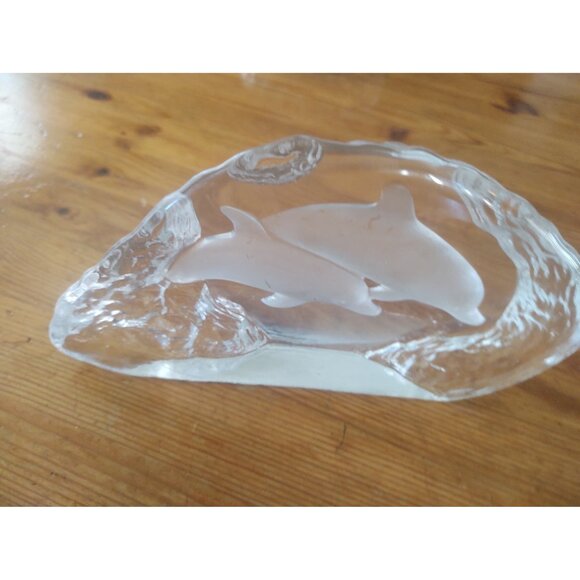 Kosta Boda Glass Paperweight Dolphins 8 1/2" long x 4" high - Picture 3 of 10